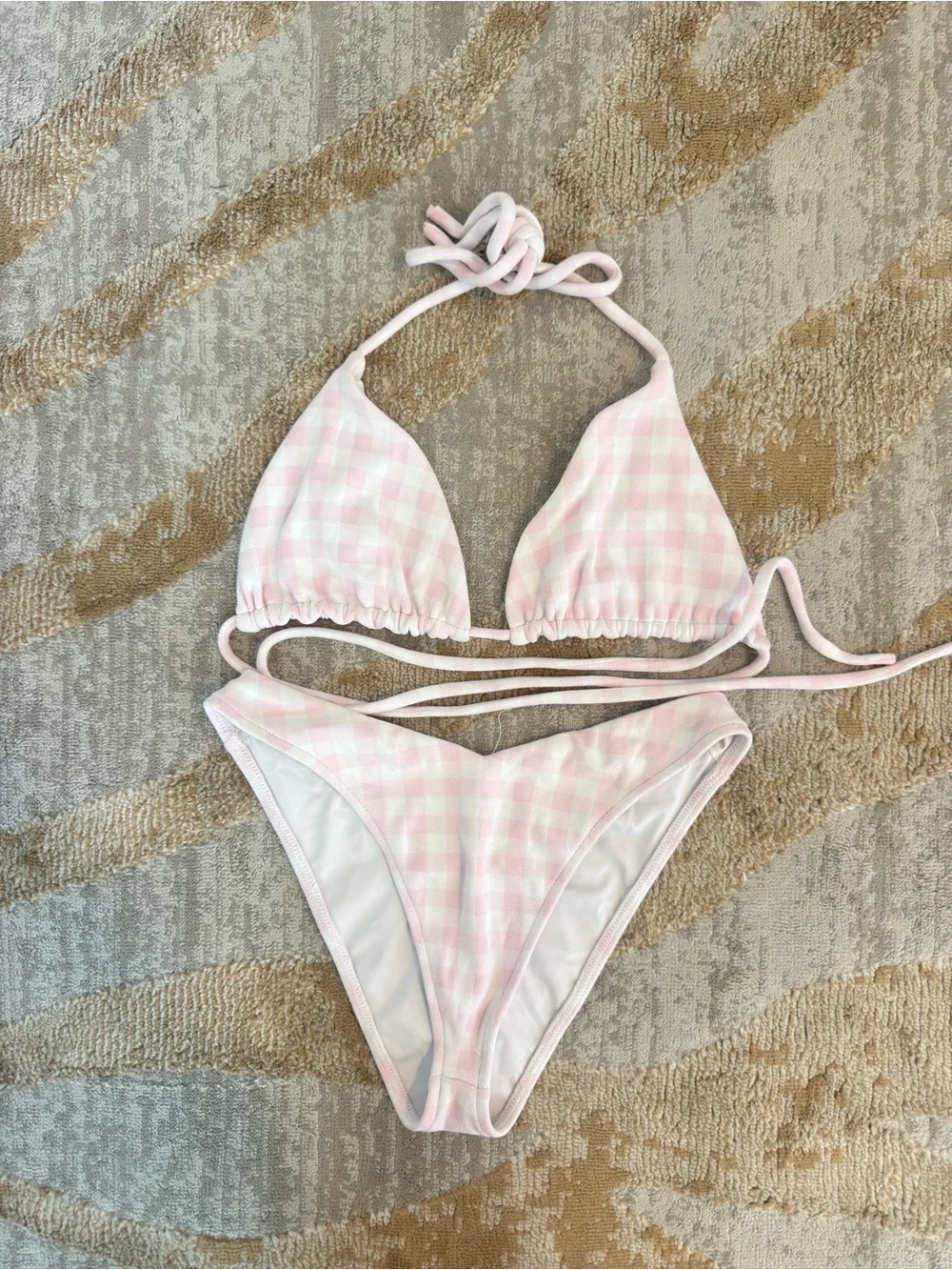 FRANKIES BIKINIS PINK GINGHAM BIKINI SET